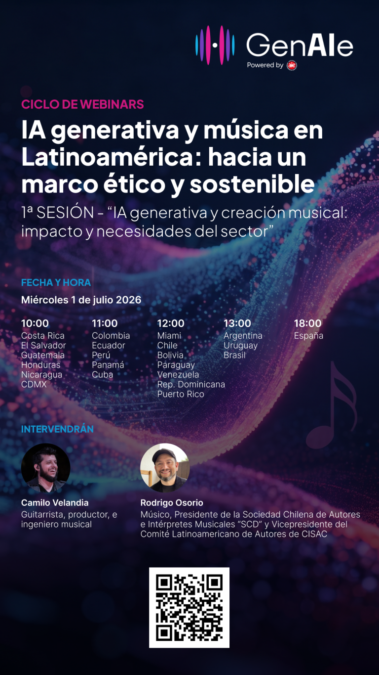 Invitación Webinar “IA generativa y música en Latinoamérica: hacia un marco ético y sostenible”